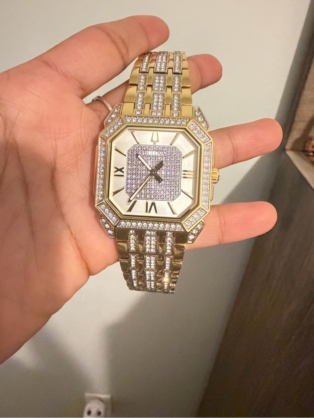 Bulova Gold-Tone Crystal Pavé Octagon Bracelet Watch